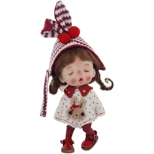 ob11/gsc doll Handmade Red Rabbit Ear Knitted Christmas Cloth Outfit