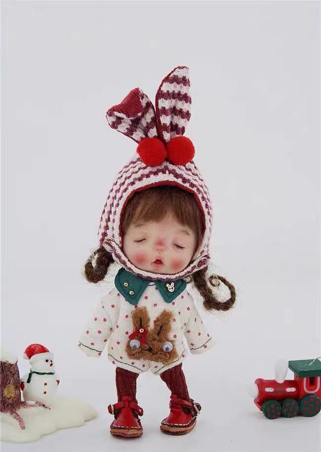 ob11/gsc doll Handmade Red Rabbit Ear Knitted Christmas Cloth Outfit
